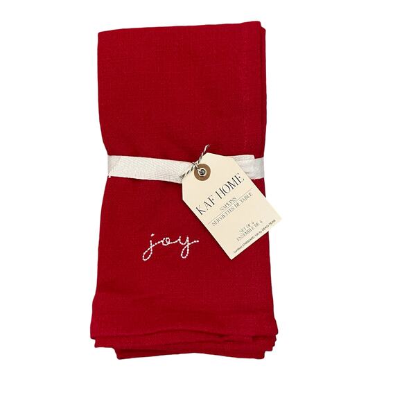 Embroidered JOY Christmas Dinner Napkins Set of 4 Holiday Red White 20x20 New - Picture 8 of 9